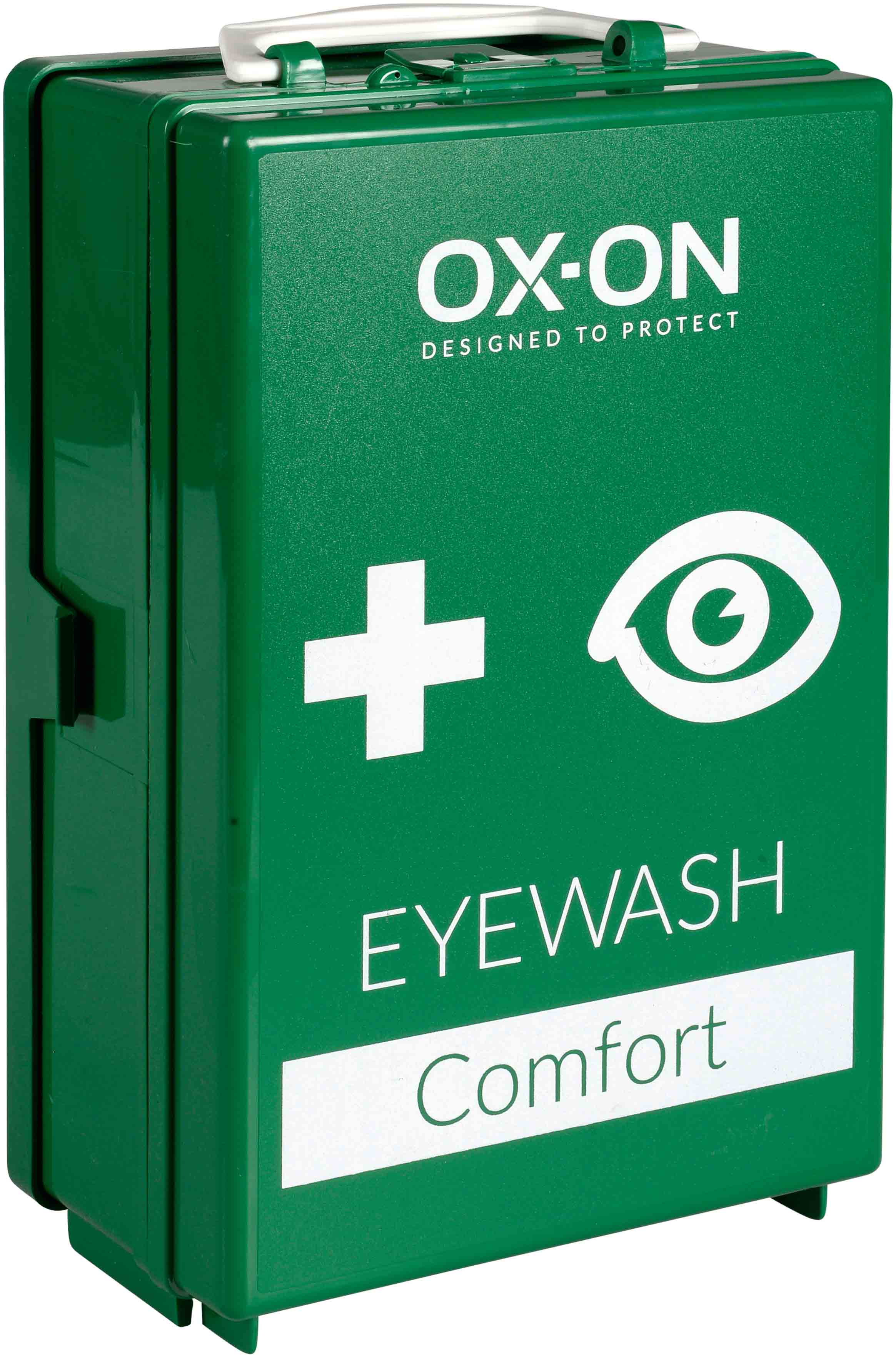 OX-ON Eyewash Station mit 2 x 500 ml Flaschen – Augenspülstation für schnelle Erste Hilfe."