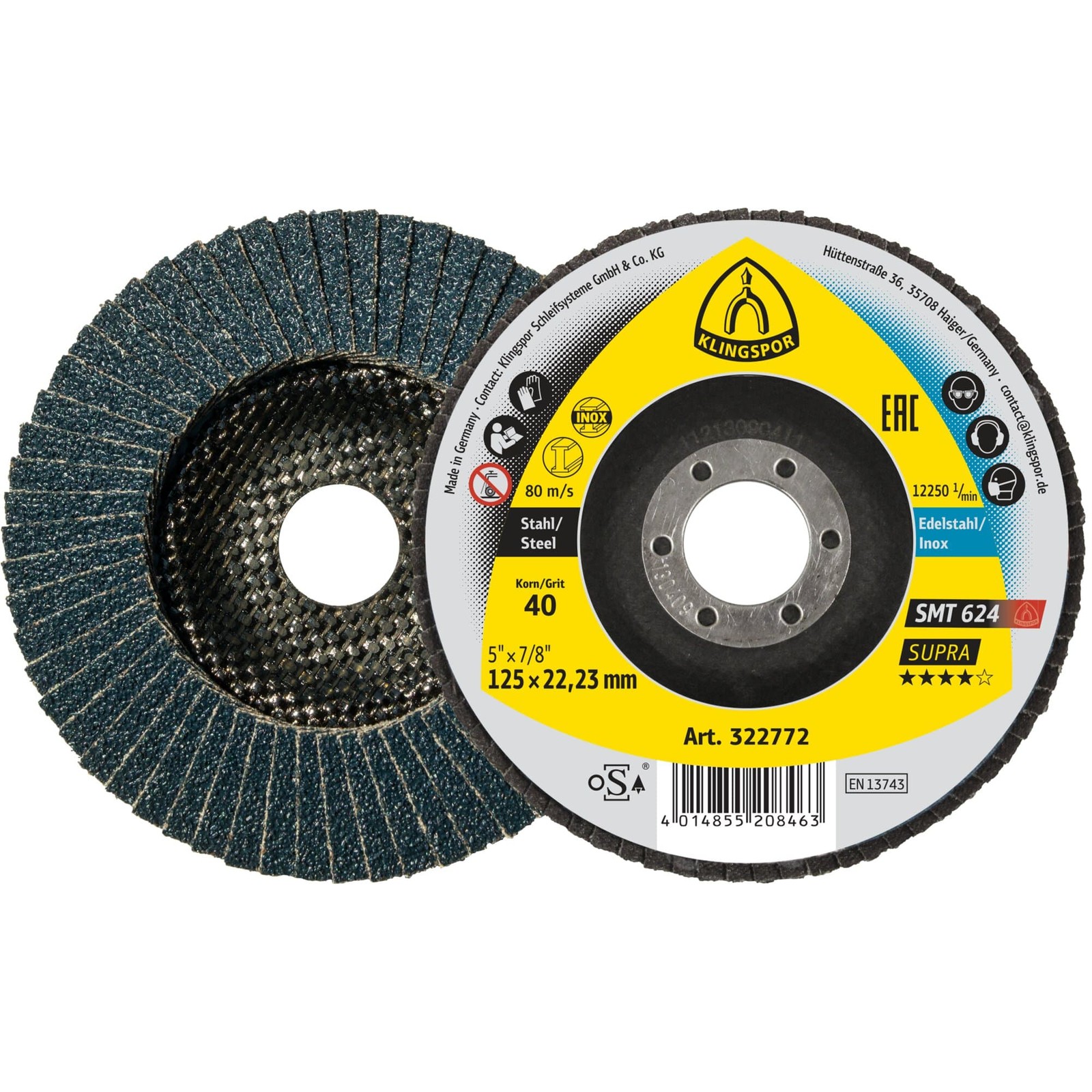 Klingspor SMT 624 Supra Fächerschleifscheibe 125 mm Korn 40